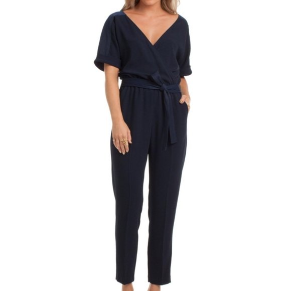 Gently used Navy blue Trina Turk Rumi short sleeve Jumpsuit 12 - Picture 1 of 11
